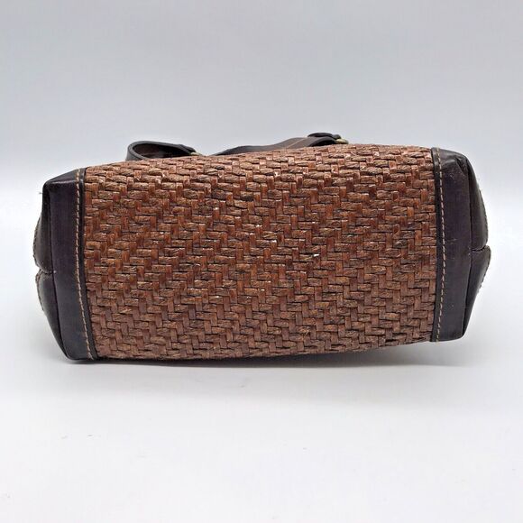 Vintage Fossil Brown Wicker Weave Double Handle Purse 78082 Inside Zip Pocket - Picture 8 of 15